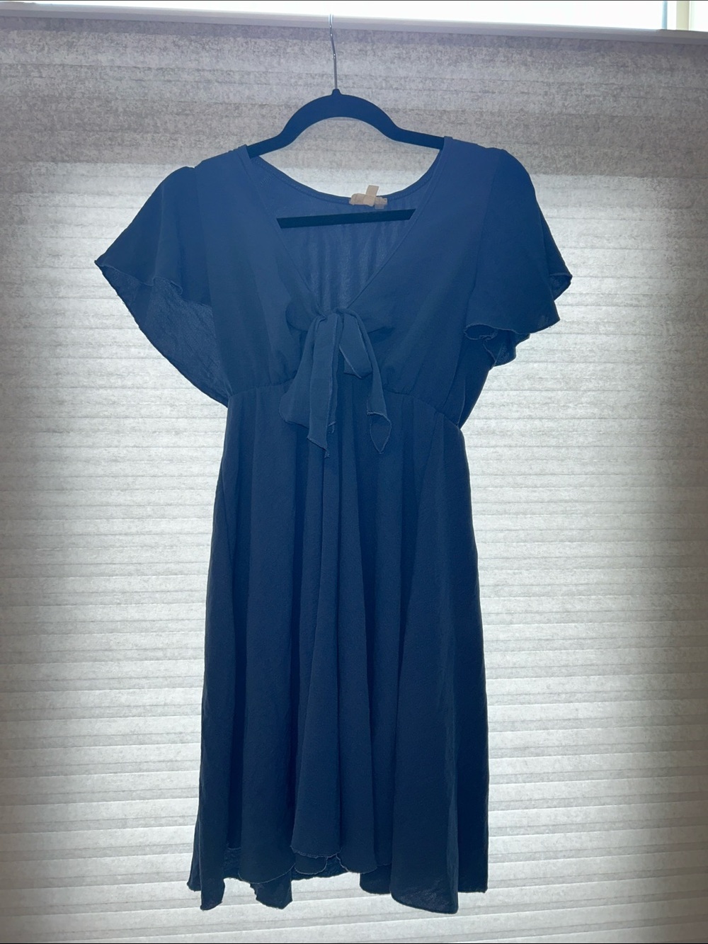 Dusty Blue Tie-Front Flutter Sleeve Sundress